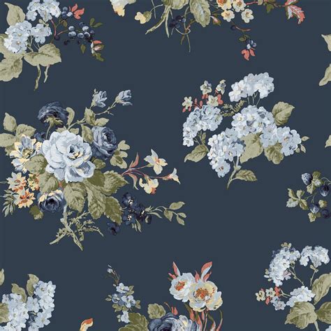 Laura Ashley Rosemore Midnight Seaspray Wallpaper Laura Ashley