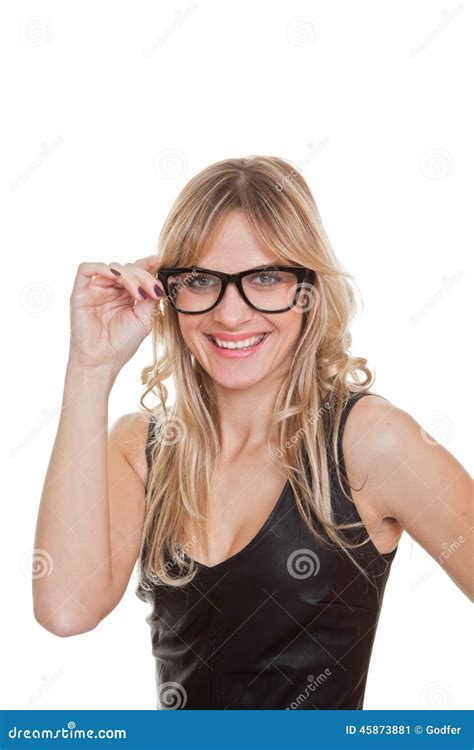 Femme S Re De Sourire Heureuse En Verres Image Stock Image Du