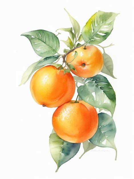 Premium Ai Image Watercolor Beautiful Orange Fruit With Leaves