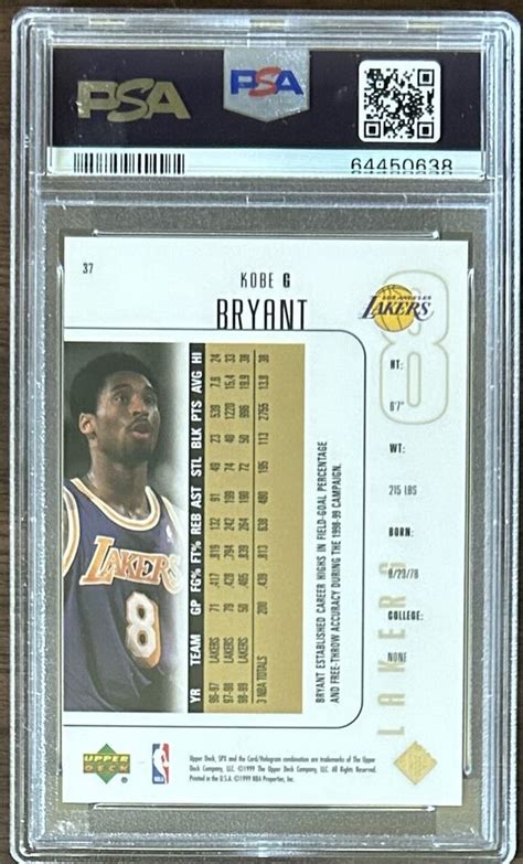 Kobe Bryant Lakers 1999 SPX 37 PSA 9 EBay