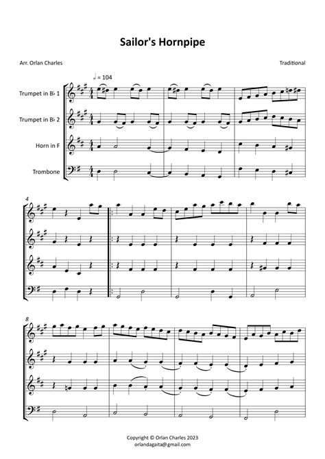 Sailors Hornpipe Arranged For Brass Quartet Arr Orlan Charles By