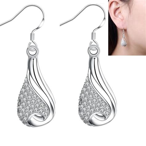 Inset Water Bottle Earrings Water Drop Shaped Silver Plated Jewelry