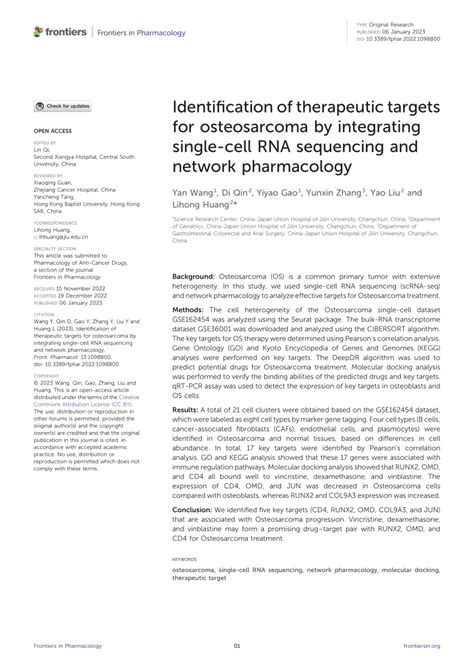 Pdf Identification Of Therapeutic Targets For Osteosarcoma By