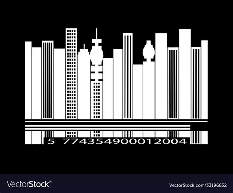 White barcode cityscape silhouette over black Vector Image