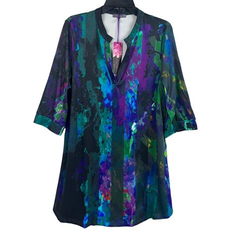 Azalea By Firmiana Womens Tunic Top Abstract Shirt Stretch 1X EBay