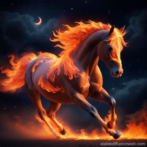 Fire Horse Galloping Through Night Sky | Stable Diffusion Online