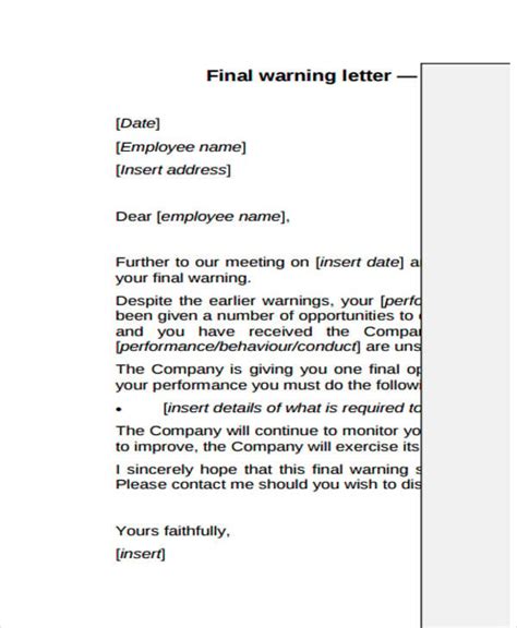 Final Warning Letter Template Master Template