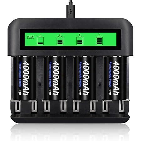 CITYORK 4pcs C Cell 4000mAh Rechargeable Batteries With 8 Slot AA AAA C