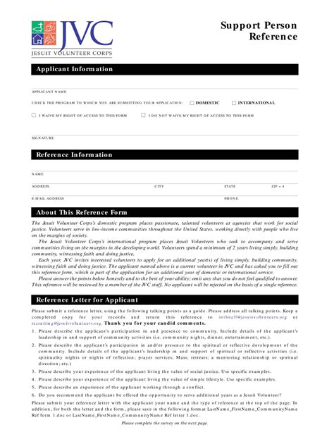 Support Person Reference Jesuitvolunteers Form Fill Out And Sign