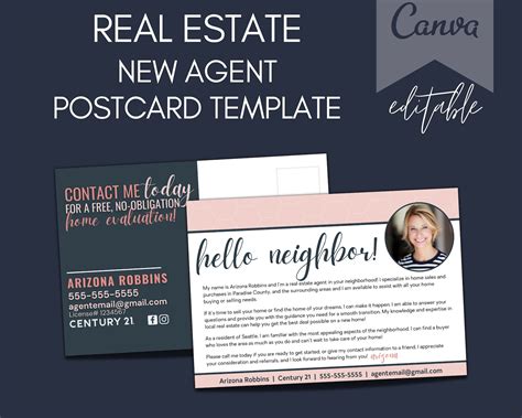 Real Estate Hello Neighbor New Agent Postcard Template Etsy