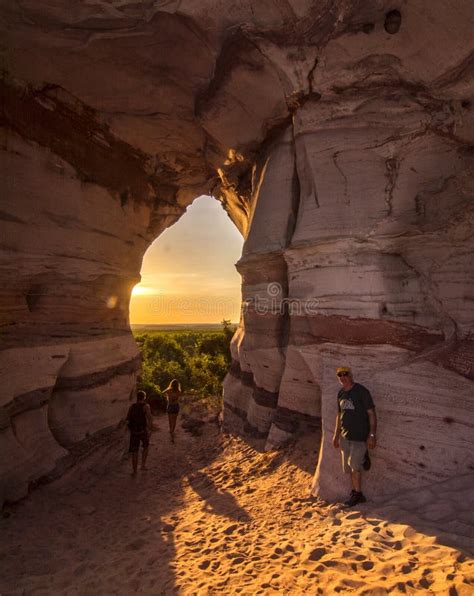 Sunset View through the Rock. Arenite Hole, in Jalapao, Brazil. Pedra ...