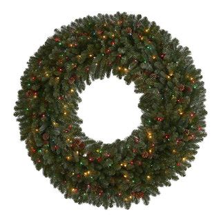 Giant Flocked Christmas Wreath Lights Glitter And Pine Cones