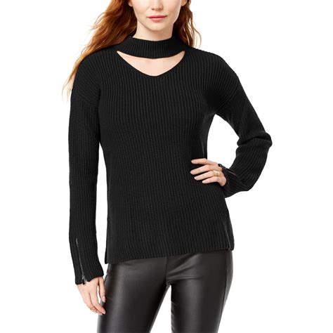 Bar Iii Womens Choker Neck Pullover Sweater Black Large