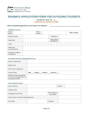 Fillable Online Erasmus Application Form OUTGOING Students12 13 Fax