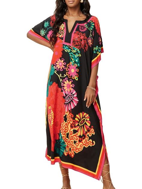 Bsubseach Swimsuit Cover Up For Women Side Split Kaftan Bikini Coverup Short Sleeve Summer