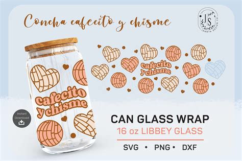 Concha Svg Cafecito Y Chisme Svg Can Glass Full Wrap 16oz By Jannta