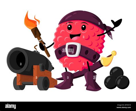 Cartoon Lychee Fruit Pirate Or Corsair Character With Cannon And