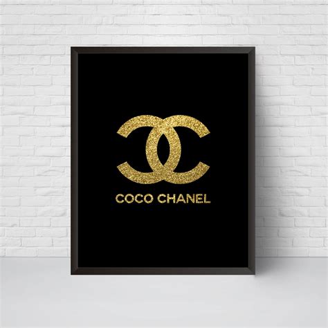 Coco Chanel Logo Print Gold Glitter Chanel Wall Art