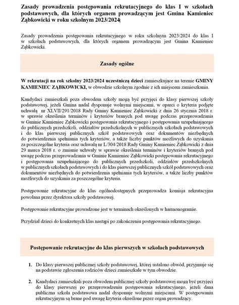 Abc Rekrutacji Do Przeszkoli I Szk W Gminie Kamieniec Z Bkowicki Na