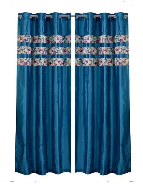 4 Piece Royal Blue Curtain Set With A Banded Floral Print Royal Blue