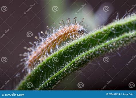 Larvas De Polilla De Plumas Stangeia Siceliota Caminando Sobre Una