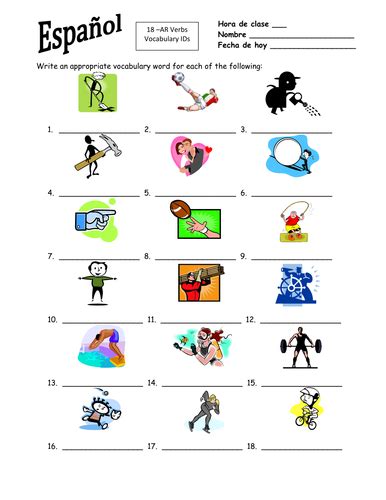 Ar Verbs In Spanish Worksheet