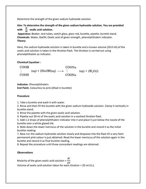 Determine The Strength Of The Given Sodium Hydroxide Solution By Titration With Oxalic Acid