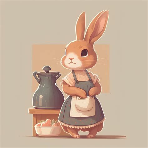 Rabbit In Apron With Basket Of Eggs Vector Illustration Stock