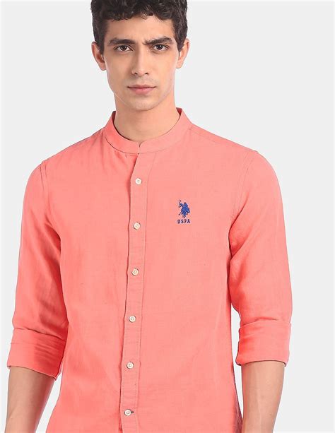 Buy Us Polo Assn Mandarin Collar Solid Casual Shirt