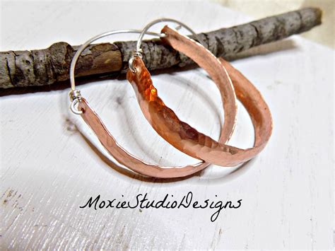 Hammered Copper Hoop Earrings Copper Hoopsboho Earrings Boho Etsy