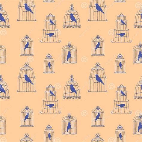 Vector Seamless Pattern With Birds In Cages Stock Vector Illustration