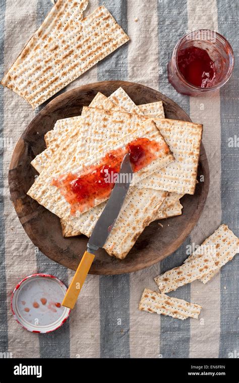 Matzah Served Here With Strawberry Preserves The Unleavened Bread