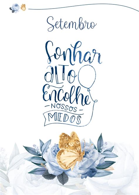 Planner Floral Rosas Azuis Setembro Capa Fazendo A Nossa Festa