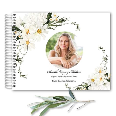 Funeral Guest Book Daisy Theme with A Photo for Memorials