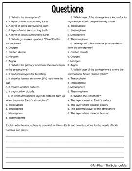 Earth S System Atmosphere Reading Passage And Questions Worksheet