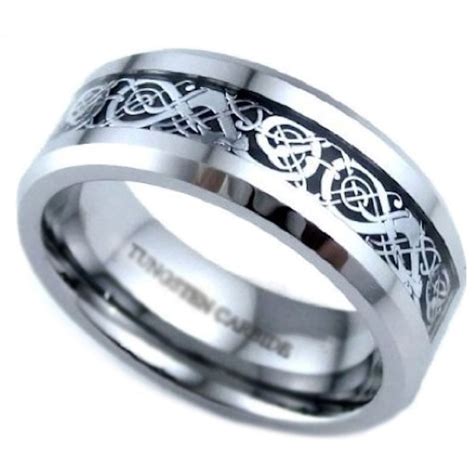 Mens Celtic Dragon Inlay Tungsten Carbide Wedding Band Eternity Ring