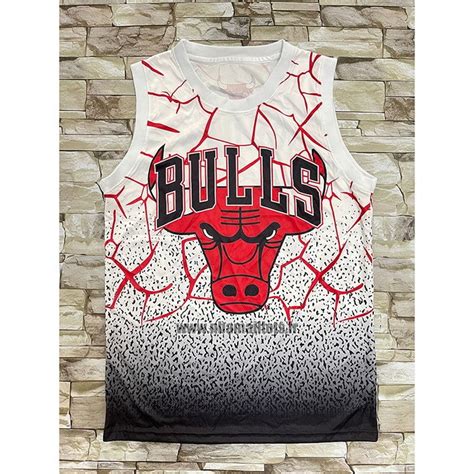 Maillot Chicago Bulls Michael Jordan NO 23 Mitchell Ness Blanc Rouge