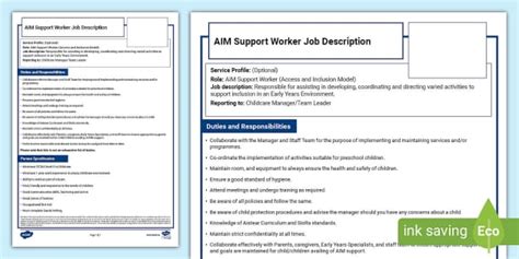 Aim Support Job Description Editable Teacher Made