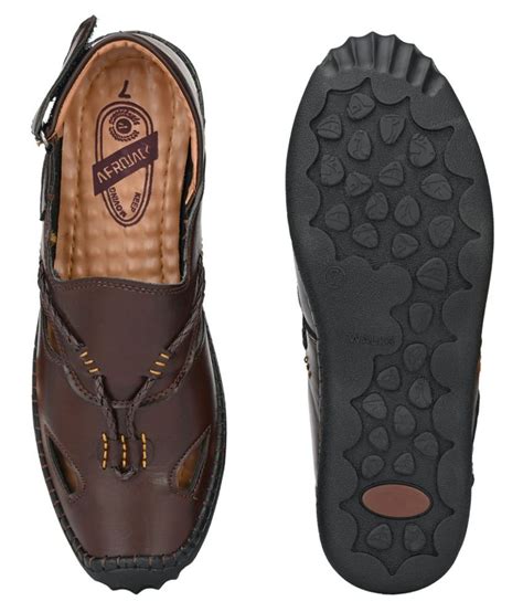 Afrojack Brown Synthetic Leather Sandals Buy Afrojack Brown Synthetic