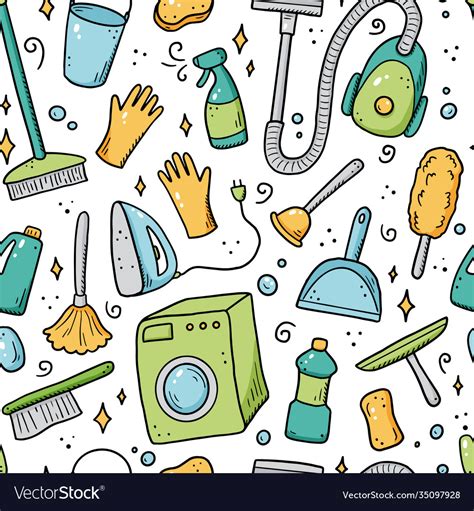 Hand Drawn Seamless Pattern Cleaning Equipments Vector Image