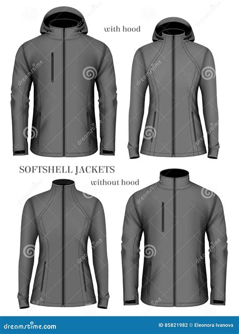 Set Of Womens And Mens Softshell Jackets Stock Vector Illustration Of