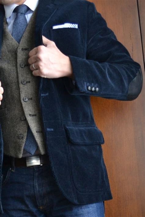 Mens Corduroy Blazers And Pants Blue Corduroy Jacket With Elbow Patches Tweed Vest Chambray