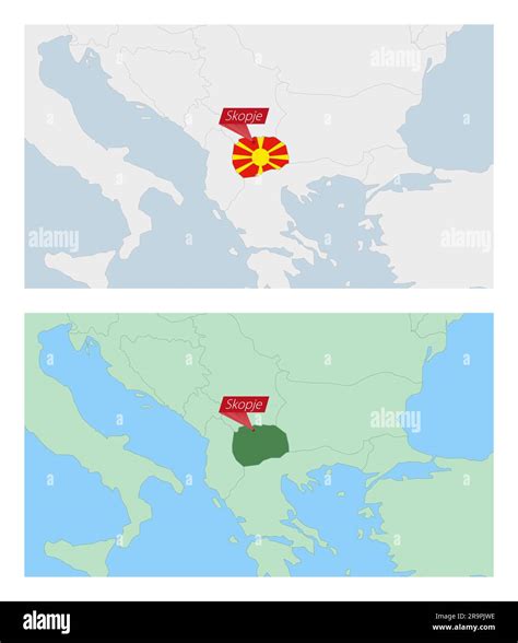 North Macedonia Map With Pin Of Country Capital Two Types Of North