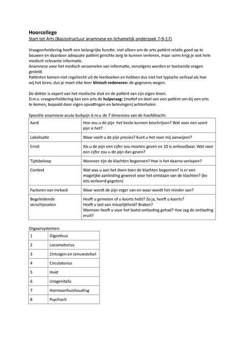 Hc Anamnese En Lichamelijk Onderzoek Hoorcollege Start Tot