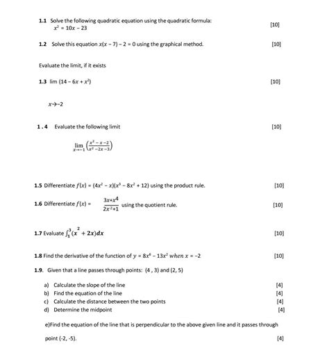 Solved 1 1 Solve The Following Quadratic Equation Using The