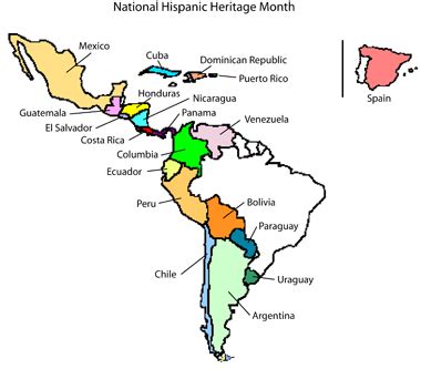 Hispanic Heritage Month Countries Map