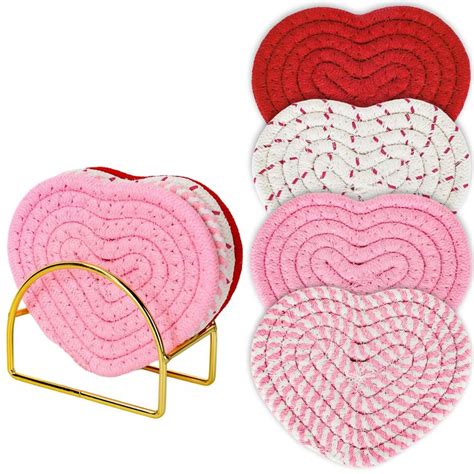 Whaline Valentine S Day Heart Coasters Set Handmade Braided Heart