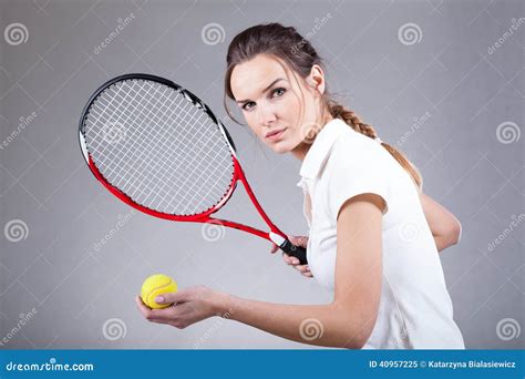 Focused Woman Playing Tennis Stock Image Image Of Female