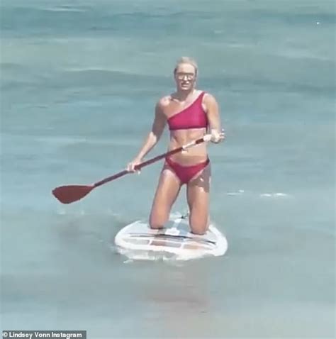 Lindsey Vonn Showcases Washboard Abs As She Goes Paddleboarding In Eye Catching Red Bikini