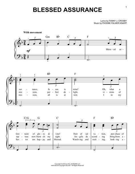 Blessed Assurance By Fanny J Crosby Sheet Music For Easy Piano At